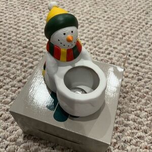 Festive Snowman Candle Holder - White